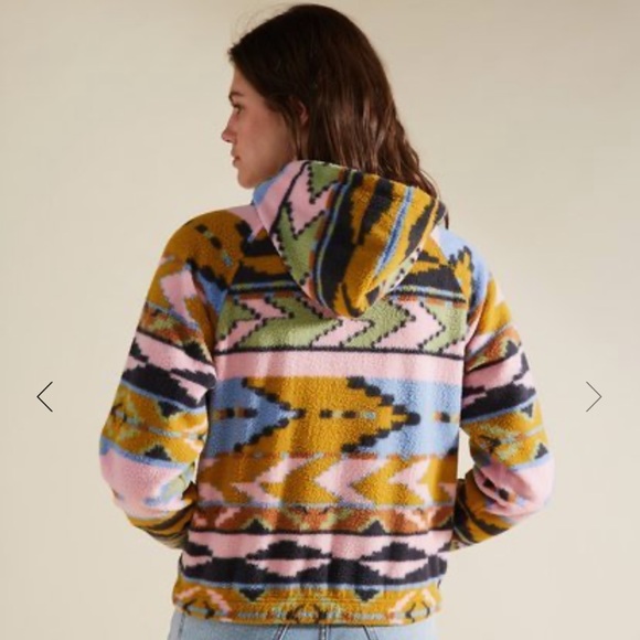 Billabong A/Div Go Outdoors Pullover Fleece Hoodie Aztec Print Sweatshirt Large - Picture 3 of 4